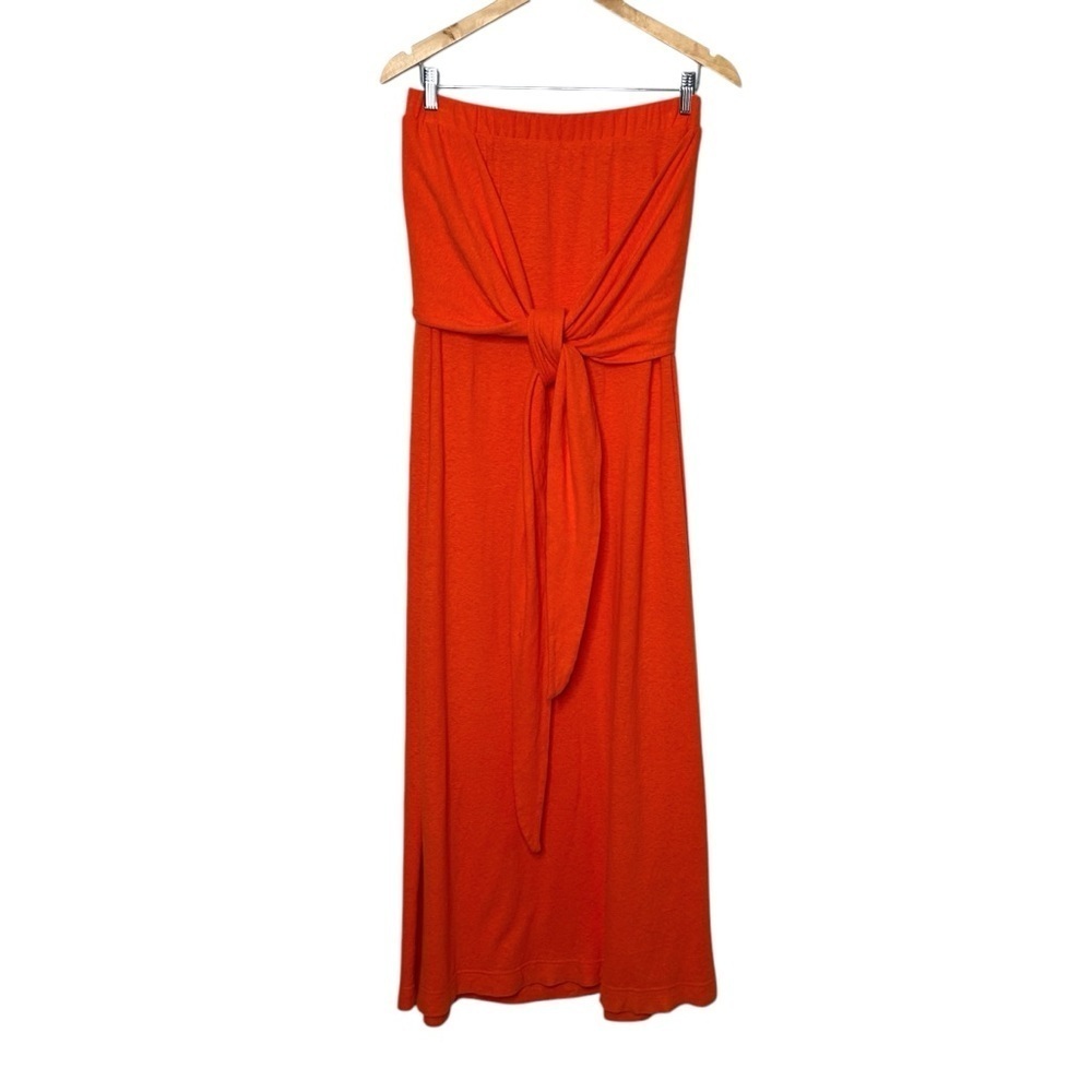 Free People Beach Orange Hemp Strapless Bandeau Tie Midi Swim Cover Up Dress L - Picture 6 of 11